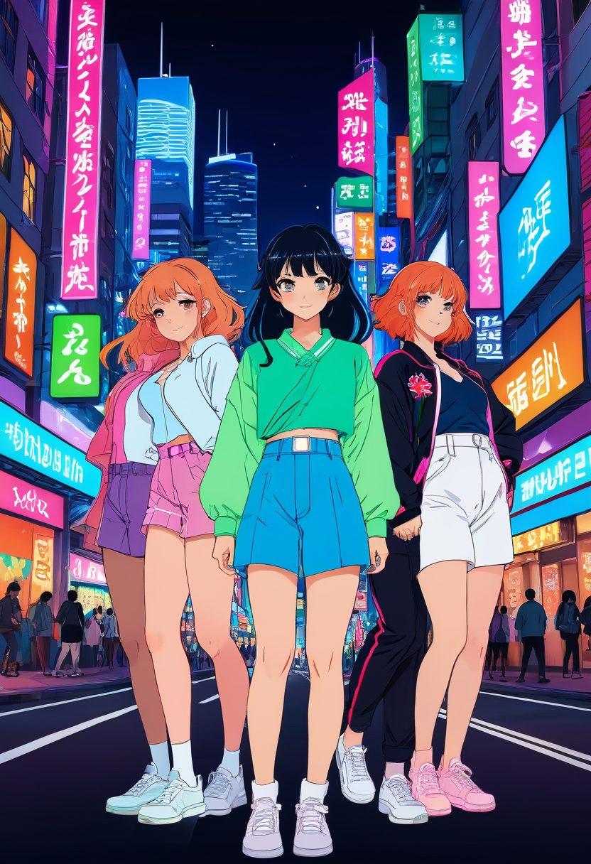 A vibrant and colorful illustration showcasing a diverse group of animated characters engaged in various forms of adult entertainment, set against a captivating Japanese cityscape. The characters should reflect a variety of body types and gender identities, incorporating a playful and adventurous spirit. Subtle nods to anime art style should be evident, with exaggerated expressions and dynamic poses that convey openness and joy. Glimmers of neon lights and soft pastels enhance the atmosphere, evoking a sense of liberation and inclusivity. anime art, vibrant colors, dynamic composition.